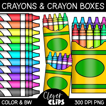 Colorful Crayons Clip Art - Box of Crayons Clip Art & B&W Set