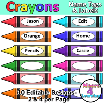 Colorful Crayons Editable Name Tags Labels Classroom Décor Organization