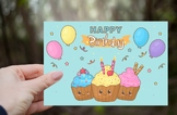 Colorful Cupcakes and Balloons Birthday Card -Birthday Card