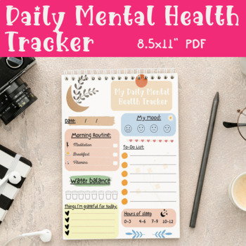 Preview of Colorful Daily Mental Health Tracker | Wellness Planner | Self care Planner PDF