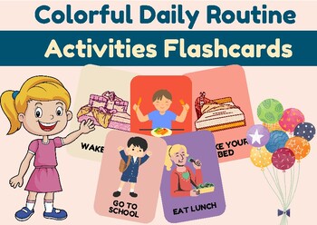 Preview of Colorful Daily Routine Activities Flashcards