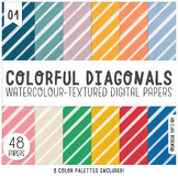 Colorful Diagonal Stripes Digital Papers 1 : Rainbow | Pas