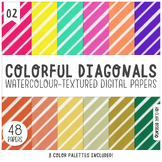 Colorful Diagonal Stripes Digital Papers 2 : Rainbow | Pas