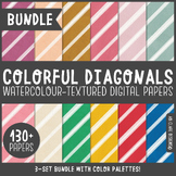 Colorful Diagonal Stripes Patterned Digital Papers / Backg