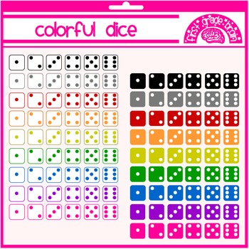 Preview of Colorful Dice Clipart Graphics (Personal and Commercial Use)