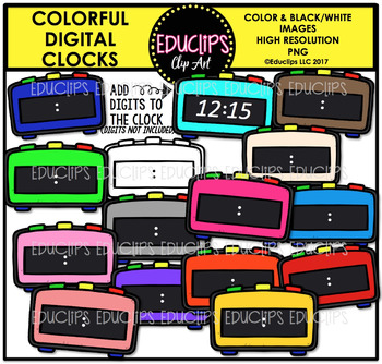 Preview of Colorful Digital Clocks Clip Art Bundle {Educlips Clipart}