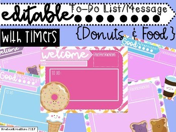 Preview of Classroom Slides with Timers Colorful Donuts Food To Do Checklist