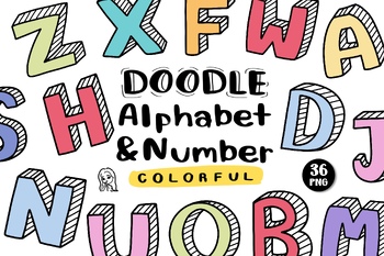Preview of Colorful Doodle Alphabet & Number, Outline, fonts, Text, Elementary School