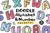 Colorful Doodle Alphabet & Number, Outline, fonts, Text, E