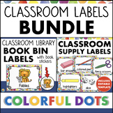 Polka Dot Theme Classroom LABELS Bundle Supplies Math Mani