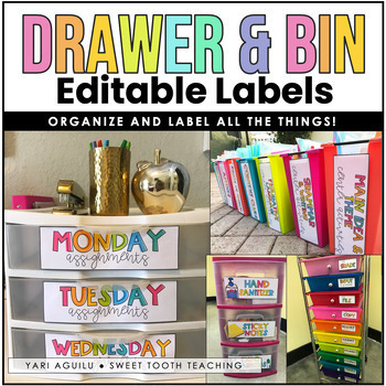 Preview of Colorful Drawer Labels & Centers Organization (White Background) + EDITABLE