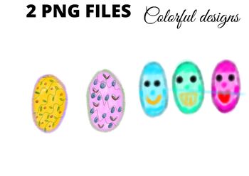 Preview of Colorful Easter eggs floral leaf clipart watercolor png