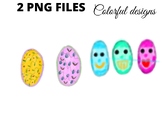 Colorful Easter eggs floral leaf clipart watercolor png