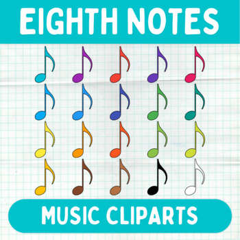 Preview of Colorful Eighth Notes Cliparts - Printable Music Graphics - Commercial Use