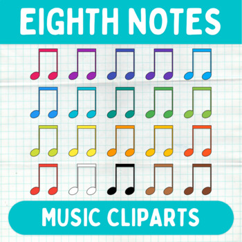 Preview of Colorful Eighth Notes Cliparts - Printable Music Graphics - Commercial Use