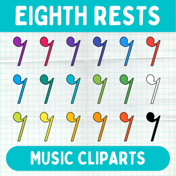 Preview of Colorful Eighth Rests Cliparts - Printable Music Graphics - Commercial Use