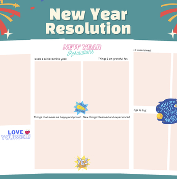 Preview of Colorful End of Year Reflection 2023 New Years Resolution for Middle School