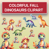 Colorful Fall Dinosaurs Clipart, Vibrant Jurassic Art for 