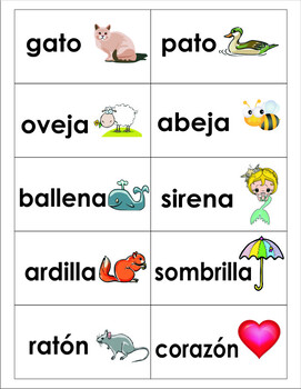 Colorful Flashcards! 20 pairs of Spanish rhyming words. Game or center