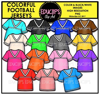 Preview of Colorful Football Jerseys Clip Art Bundle {Educlips Clipart}