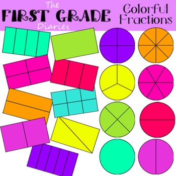 Preview of Colorful Fractions {Digital Clip Art} whole, halves, thirds, fourths