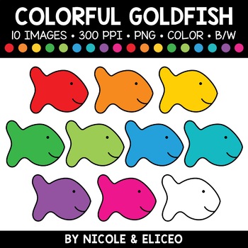 Preview of Colorful Goldfish Cracker Clipart + FREE Blacklines - Commercial Use