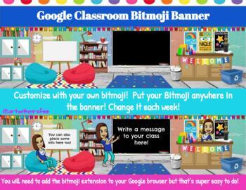 Preview of Colorful Google Classroom Bitmoji Banner- Add your own bitmoji!