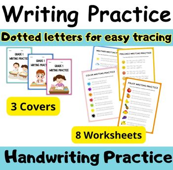 Preview of Colorful Grade 1 Writing Practice English Worksheet |Trace | Sentence Writing