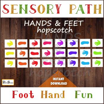 Preview of COLORFUL HANDS & FEET Sensory Path • Hopscotch for preschooler • Floor decals