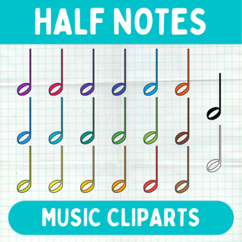 Preview of Colorful Half Notes Cliparts - Printable Music Graphics - Commercial Use
