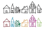Colorful Hand-Drawn Houses Clip Art