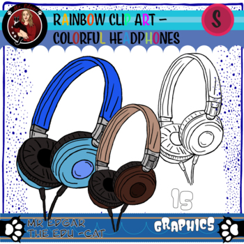 Preview of Colorful Headphones -- Rainbow Clipart -- 15 Graphics