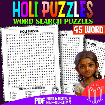 Preview of Colorful Holi Word Search Puzzle: Celebrate the Festival of Colors, Classroom