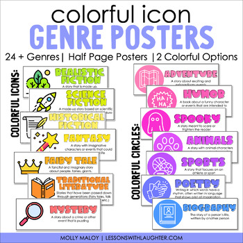Preview of Colorful Icon Genre Posters | Classroom Library Posters