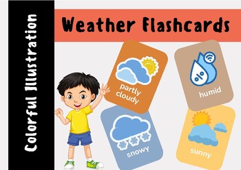 Preview of Colorful Illustration Weather Flashcards for kids - ages 2-5