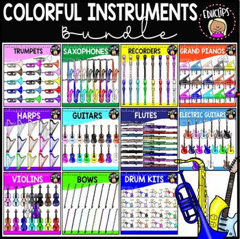 Preview of Colorful Instruments Clip Art Bundle {Educlips Clipart}