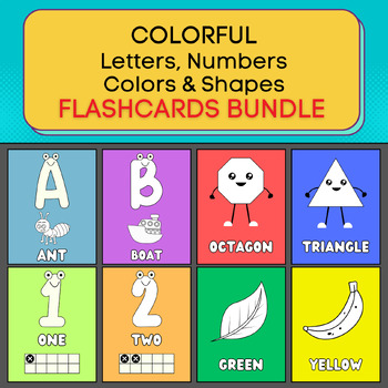 Preview of Colorful Letters, Numbers, Colors and Shapes Bundle. Printable Posters