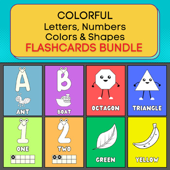 Colorful Letters, Numbers, Colors and Shapes Bundle. Printable Posters