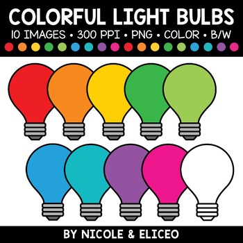 Preview of Colorful Light Bulb Clipart + FREE Blacklines - Commercial Use