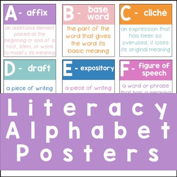 Preview of Colorful Literacy Alphabet Posters | For Upper Elementary and Middle School ELA
