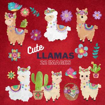 Preview of Colorful Llamas - Decorated Llama - clipart - Alpaca Clip Art - Digital download