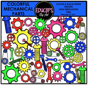 Preview of Colorful Mechanical Part Clip Art Bundle {Educlips Clipart}