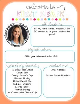 Preview of Colorful Meet the Teacher Newsletter - First Grade