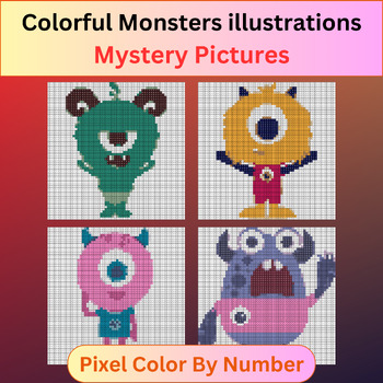 Preview of Colorful Monsters Illustrations - Pixel Art Color By Number / Mystery Pictures