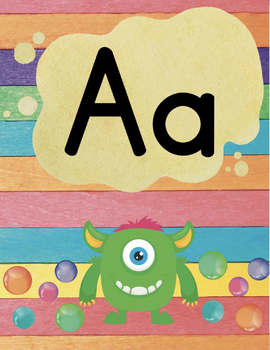 Preview of Colorful Monsters Printable Alphabet Posters ABC Word Wall Cards 