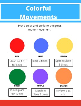 Preview of Colorful Gross Motor Movements (activity, game)