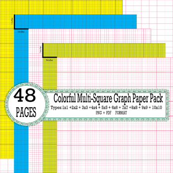 Preview of Colorful Multi-Square Graph Paper. (2x2 + 3x3 +4x4 + 5x5 + 6x6 + 7x7) +1cmx1cm