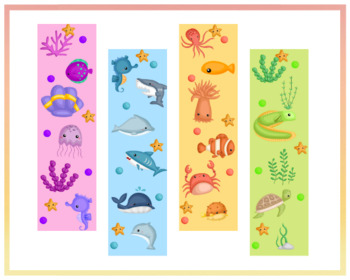 Preview of Colorful Ocean Animal Themed Bookmarks, For Speech, Resource, Reading, Centers