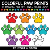 Colorful Paw Print Clipart + FREE Blacklines - Commercial Use