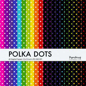 Colorful Polka Dots Backgrounds, 40 Digital Papers Pack, Seamless Pattern